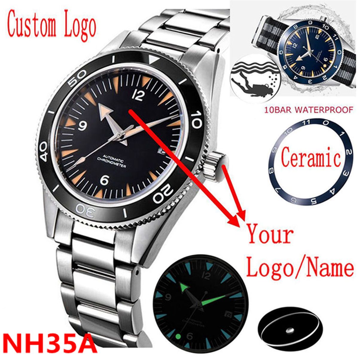 Luxury Watch Quality - Benutzerdefinierte Logo NH35 Bewegung Uhr 10bars