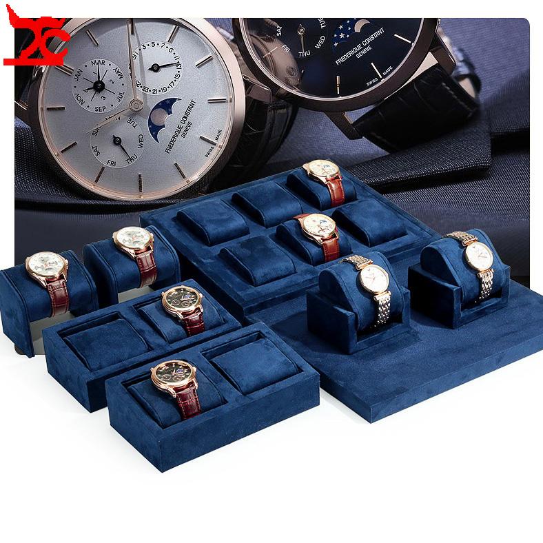 Luxury Watch Store - Blaues Stoff-Uhrenpräsentationstablett Luxuriöse Armbanduhren-Vitrine für Ladentheken