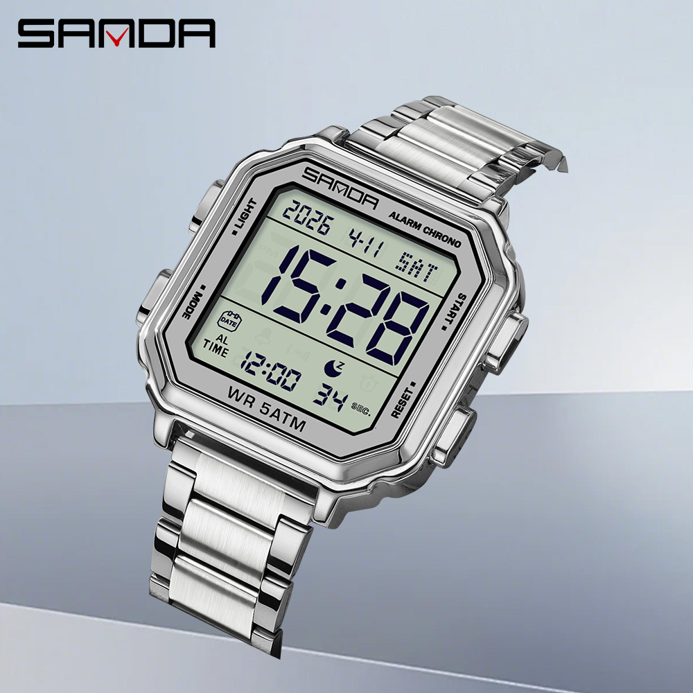 Luxury Watch Tier - SANDA 6379 Hochwertige Mode-Herren-Elektronikuhr Multifunktionales Leuchtzifferblatt